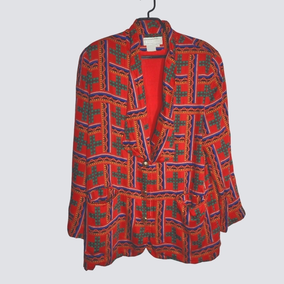 Vintage 80's Simon Chang red and green blazer in size 16 - Picture 4 of 13